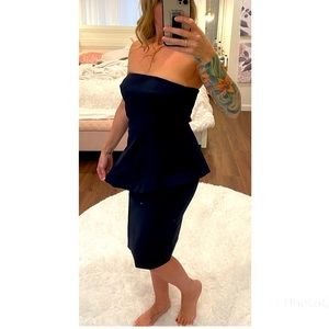 Jay Godfrey navy blue peplum strapless dress